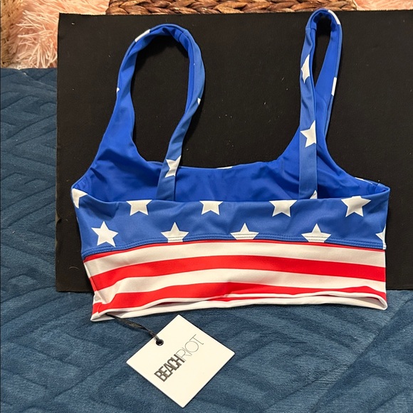Beach Riot Red, White, and Blue Stars and Stripes Bikini Top - Picture 4 of 7